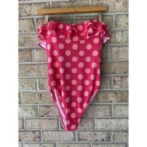 NWT Paper London M Pink Polka Dot One Piece Swimsuit Ruffle Sustainable Swim